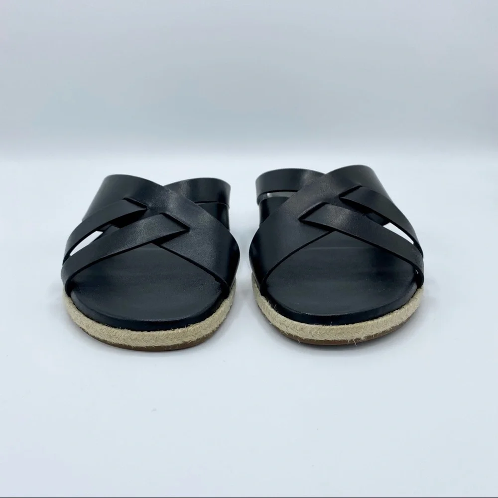 Cole Haan Black Leather Florens Espadrille Slide Sandal Size 7